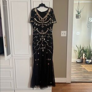 Black and Gold Embellished Maxi Dress